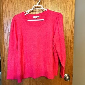 LOFT 24/26 Hot Pink Puff Sleeve Sweater